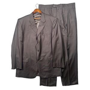 Paulo Solari Suit Mens 50XL Brown Pinstripe 100% Wool Athletic Fit